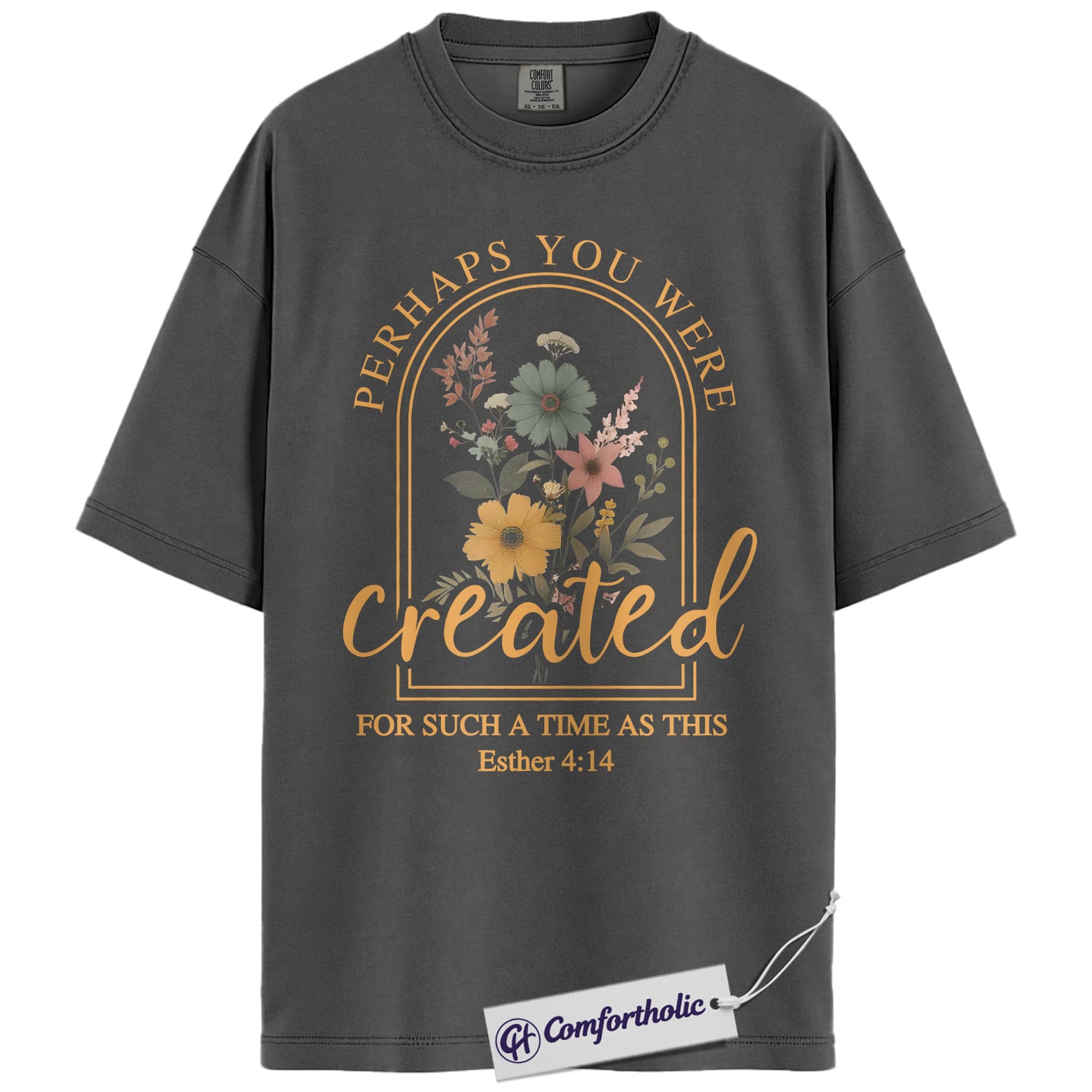 Perhaps You Were Created Shirt, Christian Bible Verse T-Shirt, Esther 4:14 Floral Faith Graphic Tee, Inspirational Scripture Gift for Women, Comfort Colors Shirt - Image 2