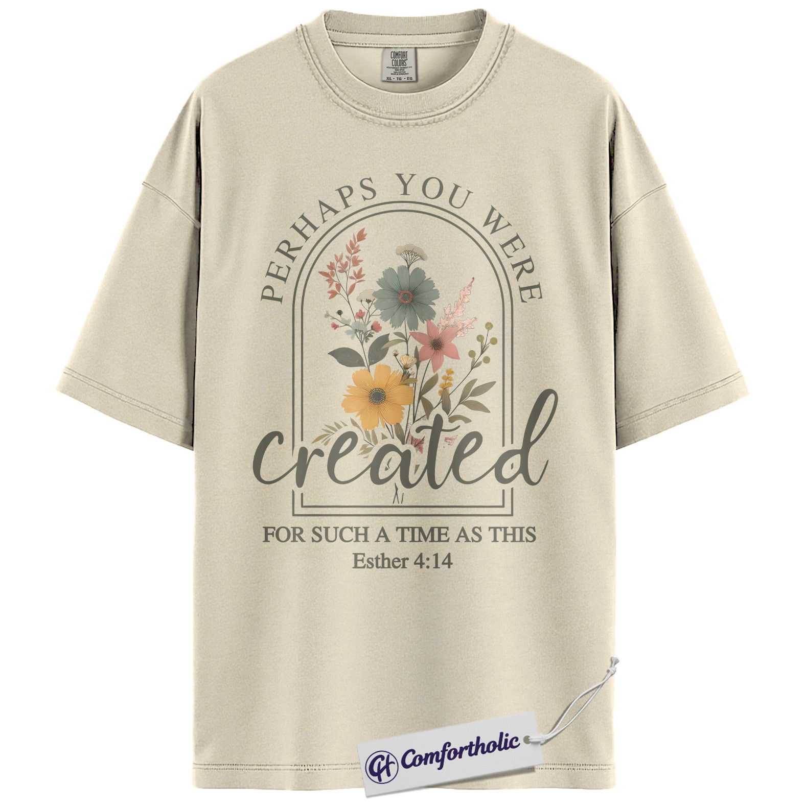 Perhaps You Were Created Shirt, Christian Bible Verse T-Shirt, Esther 4:14 Floral Faith Graphic Tee, Inspirational Scripture Gift for Women, Comfort Colors Shirt - Image 4