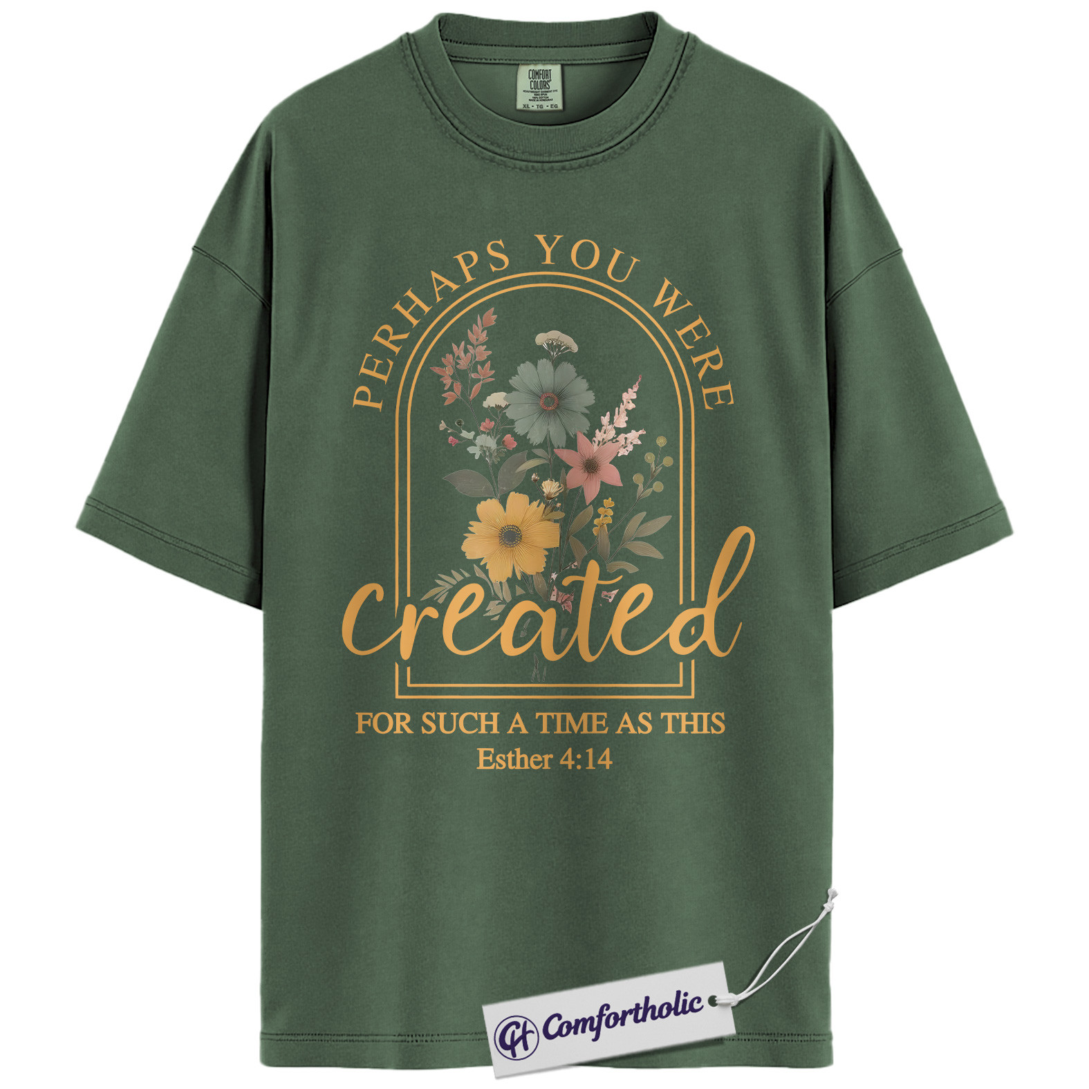 Perhaps You Were Created Shirt, Christian Bible Verse T-Shirt, Esther 4:14 Floral Faith Graphic Tee, Inspirational Scripture Gift for Women, Comfort Colors Shirt - Image 5