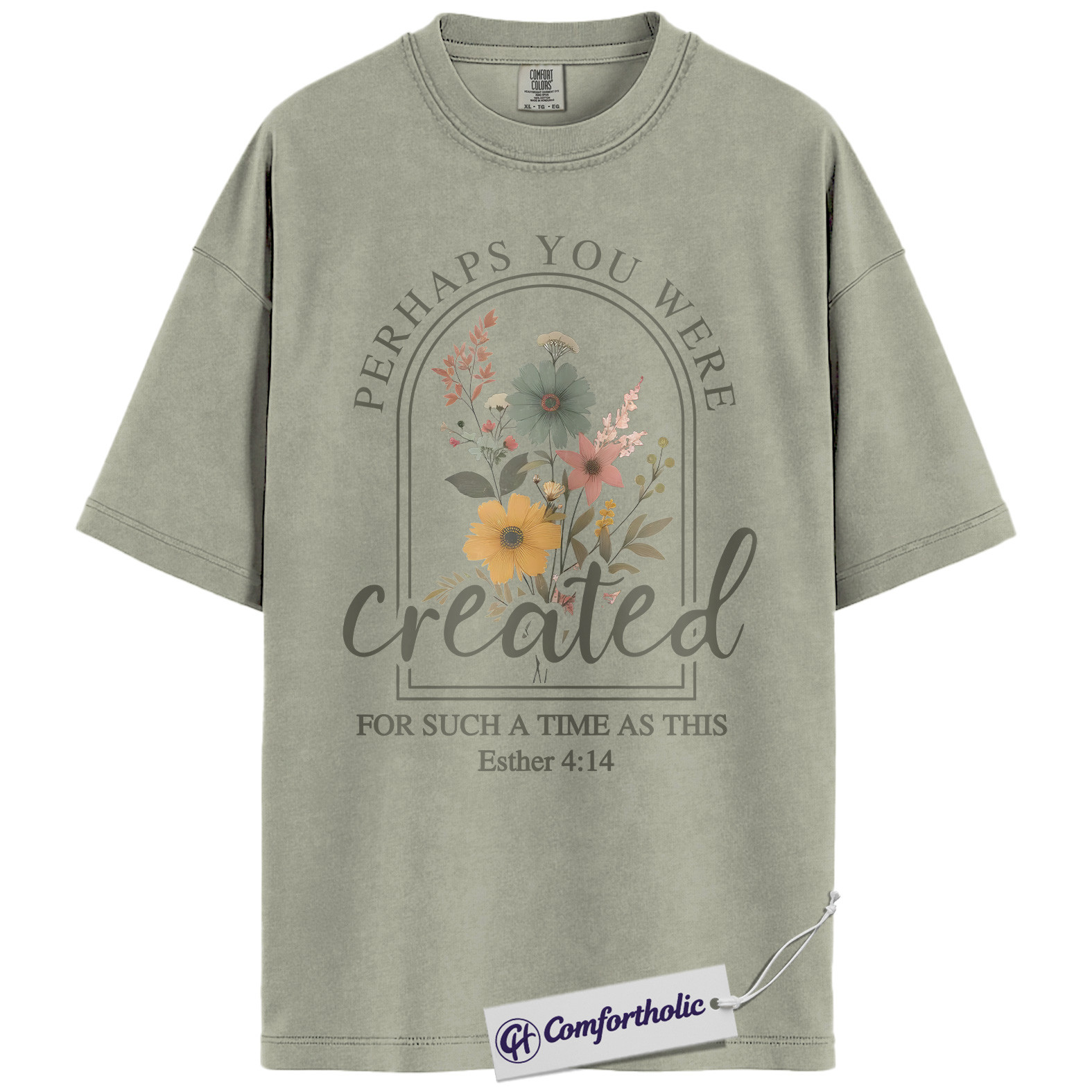 Perhaps You Were Created Shirt, Christian Bible Verse T-Shirt, Esther 4:14 Floral Faith Graphic Tee, Inspirational Scripture Gift for Women, Comfort Colors Shirt - Image 6