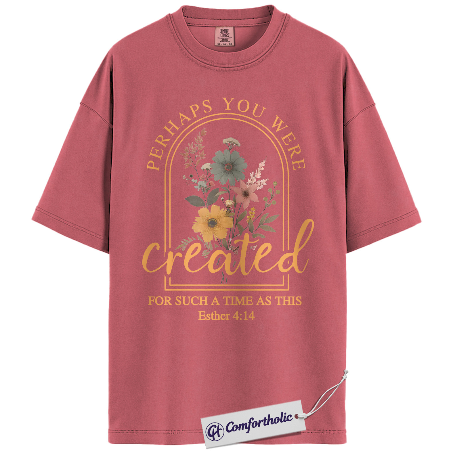 Perhaps You Were Created Shirt, Christian Bible Verse T-Shirt, Esther 4:14 Floral Faith Graphic Tee, Inspirational Scripture Gift for Women, Comfort Colors Shirt - Image 9