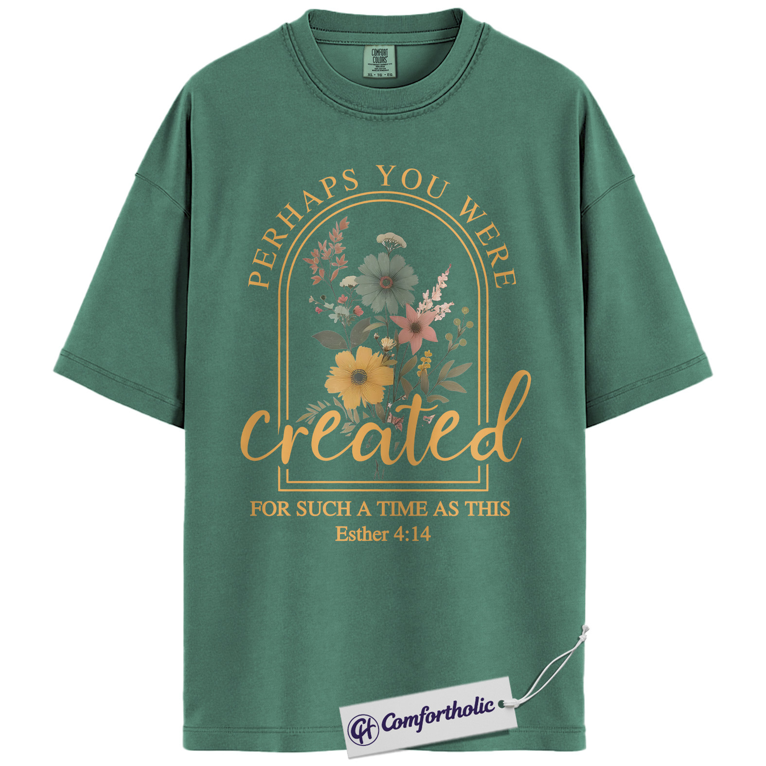 Perhaps You Were Created Shirt, Christian Bible Verse T-Shirt, Esther 4:14 Floral Faith Graphic Tee, Inspirational Scripture Gift for Women, Comfort Colors Shirt - Image 10