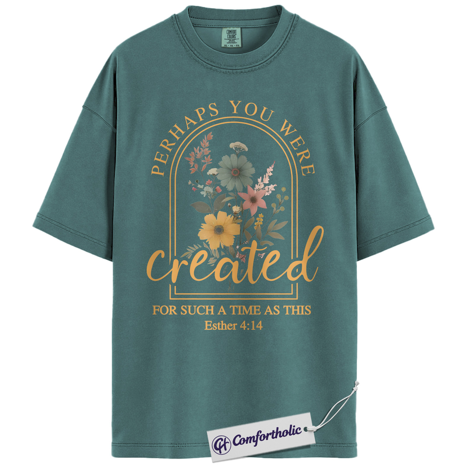 Perhaps You Were Created Shirt, Christian Bible Verse T-Shirt, Esther 4:14 Floral Faith Graphic Tee, Inspirational Scripture Gift for Women, Comfort Colors Shirt - Image 11