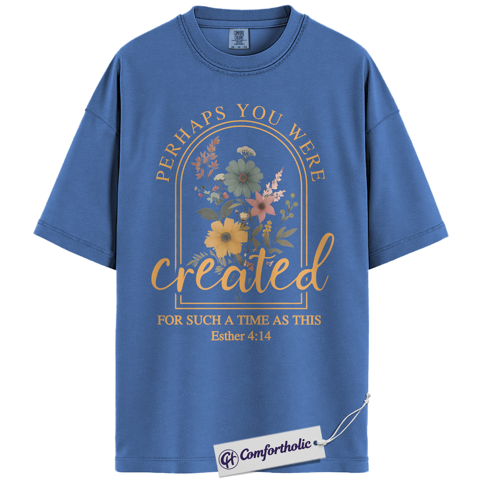 Perhaps You Were Created Shirt, Christian Bible Verse T-Shirt, Esther 4:14 Floral Faith Graphic Tee, Inspirational Scripture Gift for Women, Comfort Colors Shirt - Image 12