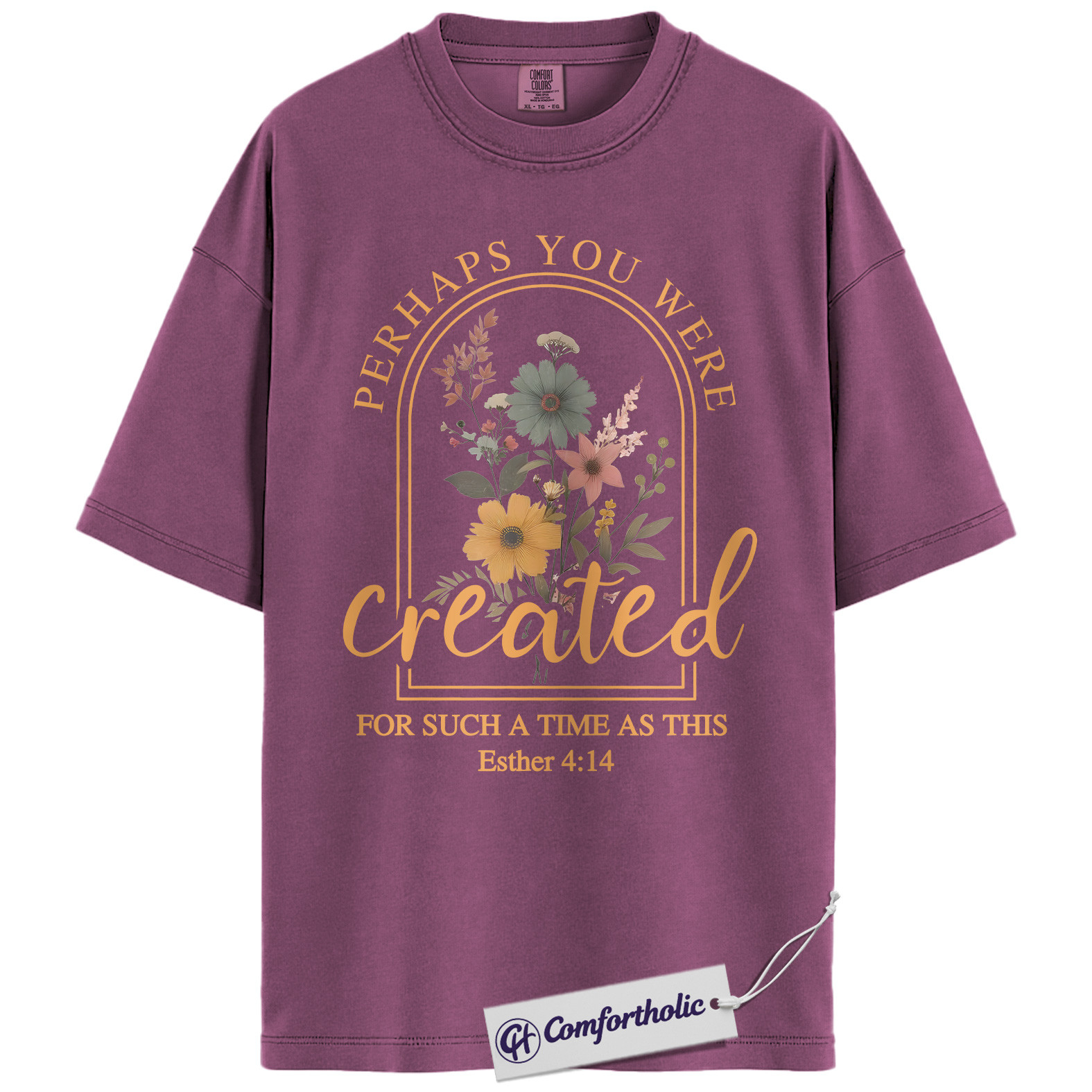 Perhaps You Were Created Shirt, Christian Bible Verse T-Shirt, Esther 4:14 Floral Faith Graphic Tee, Inspirational Scripture Gift for Women, Comfort Colors Shirt - Image 15