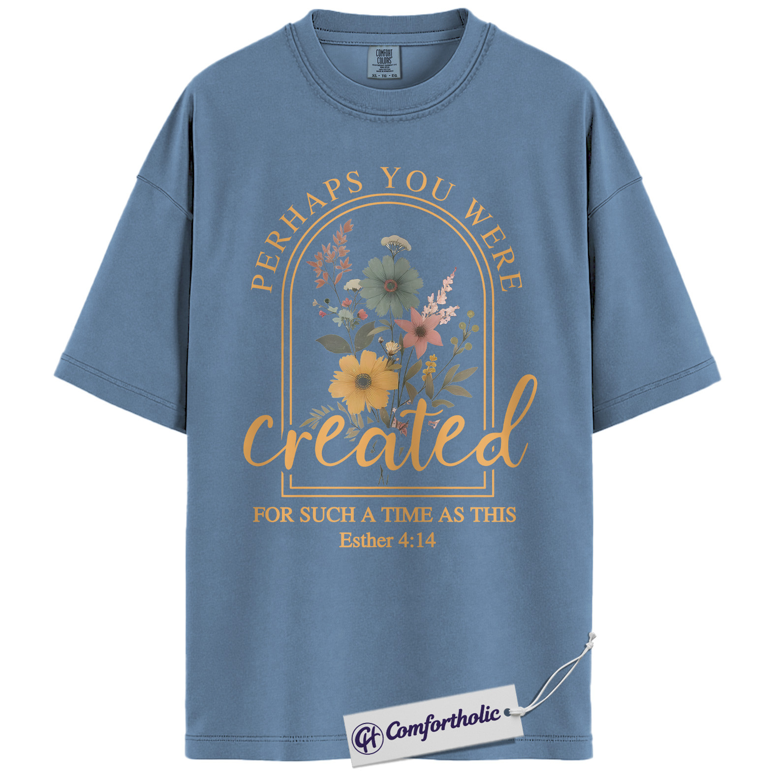 Perhaps You Were Created Shirt, Christian Bible Verse T-Shirt, Esther 4:14 Floral Faith Graphic Tee, Inspirational Scripture Gift for Women, Comfort Colors Shirt - Image 17