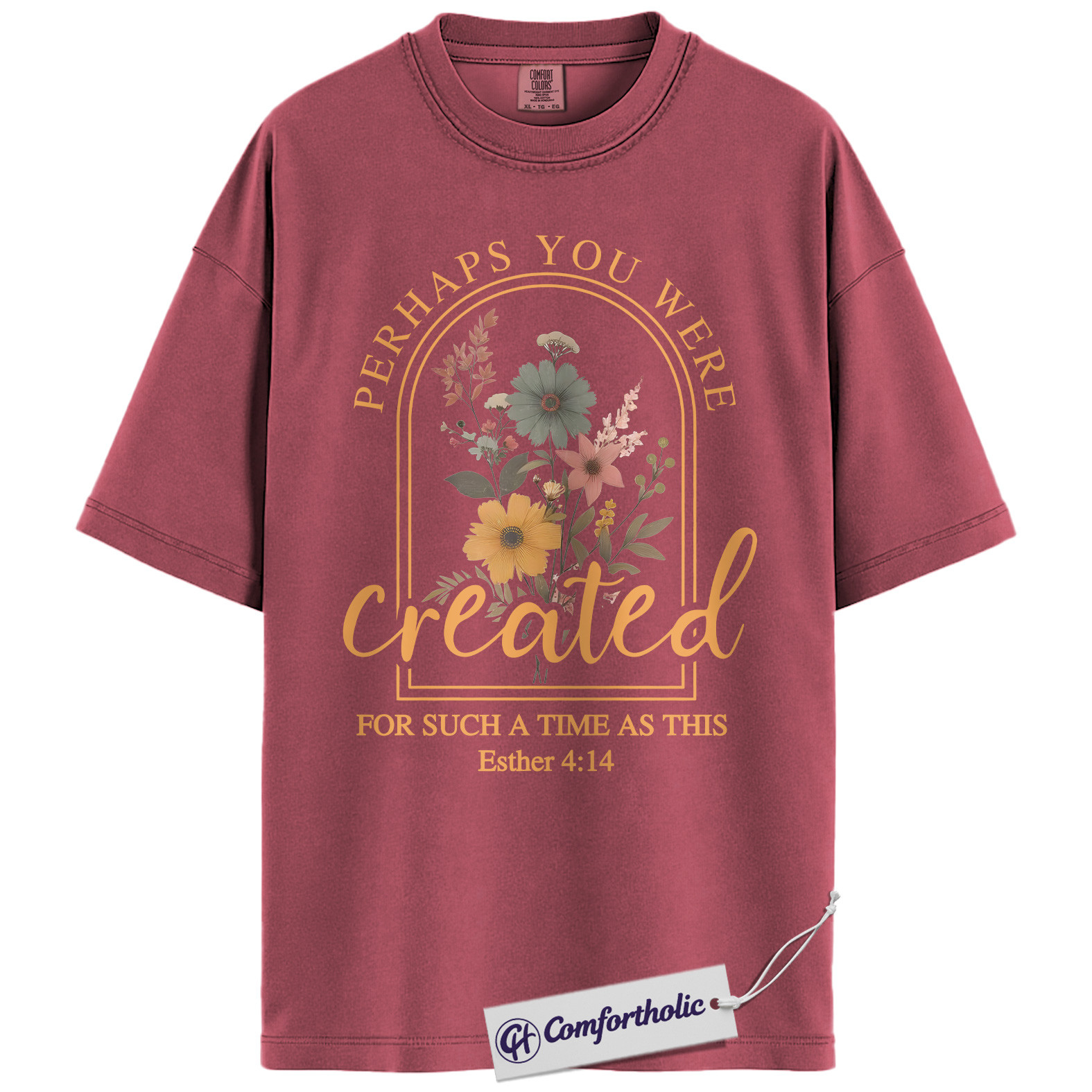 Perhaps You Were Created Shirt, Christian Bible Verse T-Shirt, Esther 4:14 Floral Faith Graphic Tee, Inspirational Scripture Gift for Women, Comfort Colors Shirt - Image 18