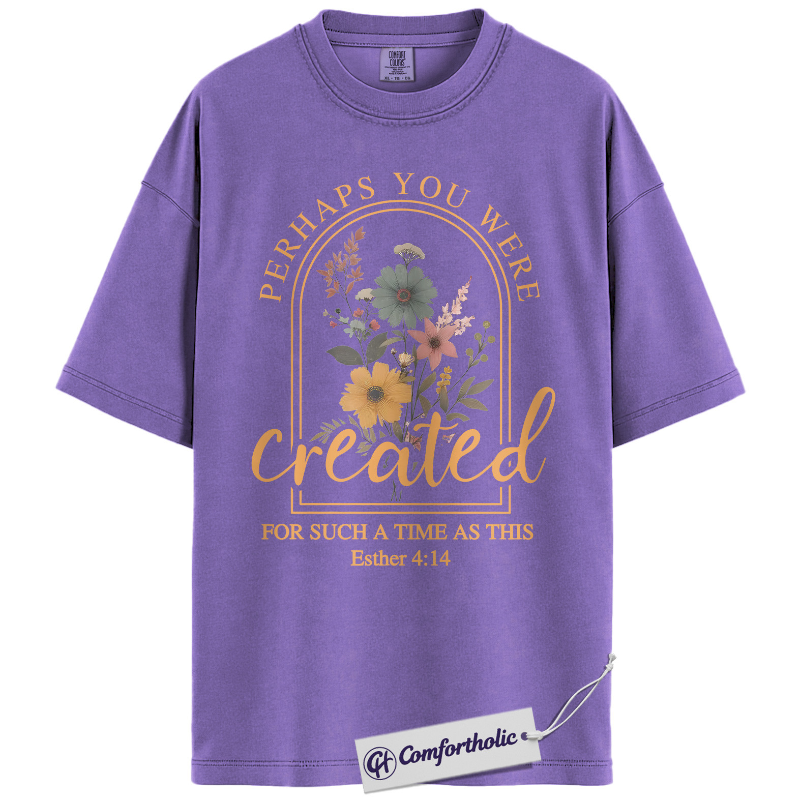 Perhaps You Were Created Shirt, Christian Bible Verse T-Shirt, Esther 4:14 Floral Faith Graphic Tee, Inspirational Scripture Gift for Women, Comfort Colors Shirt - Image 20