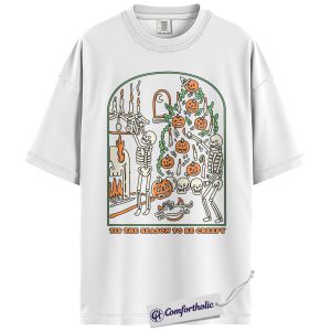 Alternative view of Tis the Season to Be Creepy Shirt, Funny Skeleton Halloween T-Shirt, Spooky Pumpkin Graphic Tee, Creepy Season Gift for Halloween Lovers, Comfort Colors Shirt
