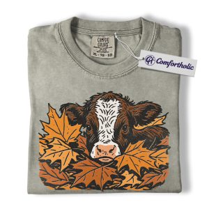 Alternative view of Cute Fall Cow Shirt, Autumn Farm Animal T-Shirt, Country Western Graphic Tee, Rustic Cow Lover Gift, Comfort Colors Shirt