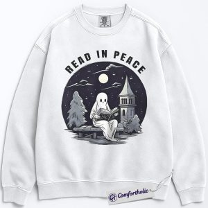 Read In Peace Sweatshirt, Halloween Ghost Reading Graphic Sweatshirt, Spooky Season Book Lover Sweatshirt, Halloween Comfort Colors Sweatshirt