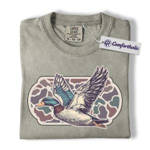Mallard Duck Hunting Shirt, Wildlife Bird T-Shirt, Waterfowl Hunting Graphic Tee, Outdoor Camo Nature Lover Comfort Colors Shirt