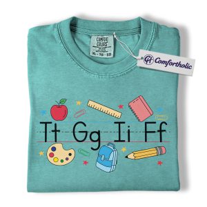 Alphabet Teacher Shirt, Cute Back to School T-Shirt, Colorful Kindergarten Graphic Tee, Elementary Educator Gift, Teacher Comfort Colors Shirt