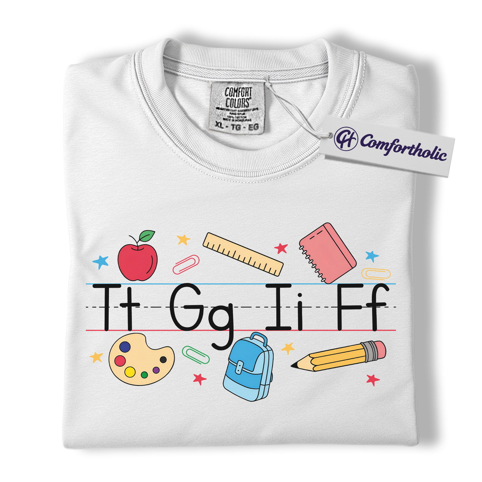 Alphabet Teacher Shirt, Cute Back to School T-Shirt, Colorful Kindergarten Graphic Tee, Elementary Educator Gift, Teacher Comfort Colors Shirt - Image 3