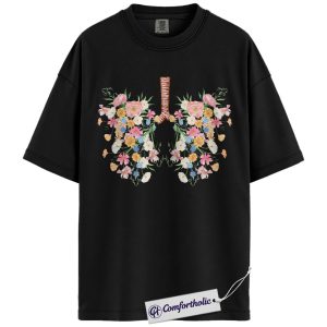 Floral Lungs Anatomy Shirt, Respiratory Therapist T-Shirt, Artistic Medical Worker Graphic Tee, Cute Pulmonology Gift for Nurses & Doctors, Comfort Colors Shirt
