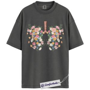Alternative view of Floral Lungs Anatomy Shirt, Respiratory Therapist T-Shirt, Artistic Medical Worker Graphic Tee, Cute Pulmonology Gift for Nurses & Doctors, Comfort Colors Shirt