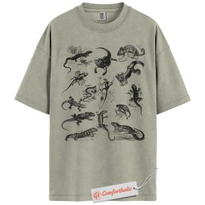 Vintage Reptile Illustration Shirt, Lizard and Gecko Species T-Shirt, Scientific Animal Drawing Graphic Tee, Herpetology Nature Lover Gift, Comfort Colors Shirt