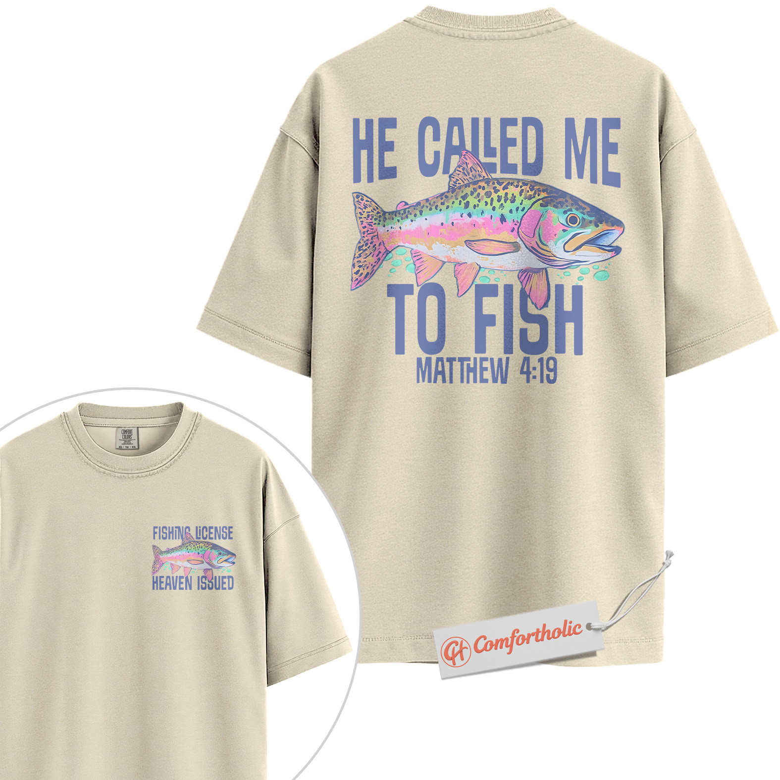 He Called Me to Fish Shirt, Christian Fishing T-Shirt, Bible Verse Matthew 4:19 Graphic Tee, Faith-Based Fisherman Gift, Religious Outdoors Comfort Colors Shirt 2-Sided