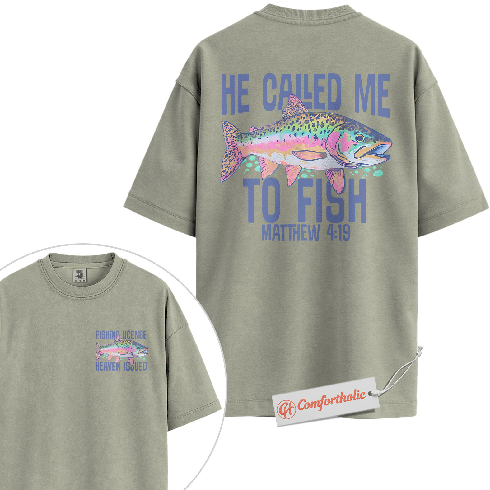 He Called Me to Fish Shirt, Christian Fishing T-Shirt, Bible Verse Matthew 4:19 Graphic Tee, Faith-Based Fisherman Gift, Religious Outdoors Comfort Colors Shirt 2-Sided - Image 6