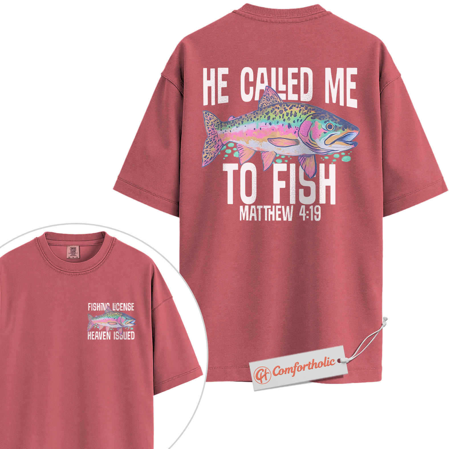 He Called Me to Fish Shirt, Christian Fishing T-Shirt, Bible Verse Matthew 4:19 Graphic Tee, Faith-Based Fisherman Gift, Religious Outdoors Comfort Colors Shirt 2-Sided - Image 9