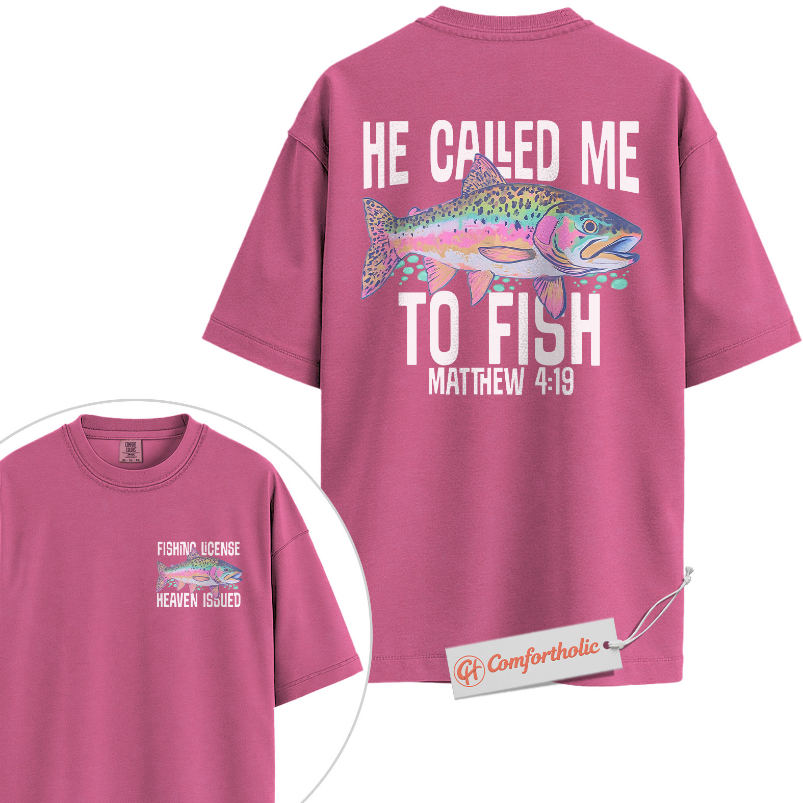 He Called Me to Fish Shirt, Christian Fishing T-Shirt, Bible Verse Matthew 4:19 Graphic Tee, Faith-Based Fisherman Gift, Religious Outdoors Comfort Colors Shirt 2-Sided - Image 16