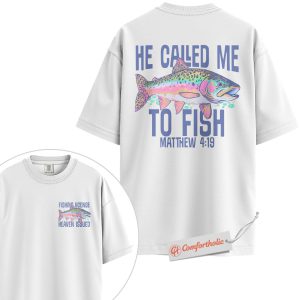 Alternative view of He Called Me to Fish Shirt, Christian Fishing T-Shirt, Bible Verse Matthew 4:19 Graphic Tee, Faith-Based Fisherman Gift, Religious Outdoors Comfort Colors Shirt 2-Sided