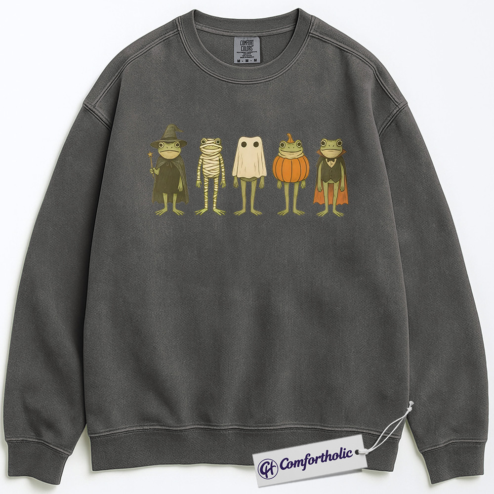 Halloween Frog Sweatshirt, Funny Witch Ghost Pumpkin Frog Sweatshirt, Cute Spooky Animal Graphic Sweatshirt, Amphibian Lover Fall Gift, Comfort Colors Sweatshirt - Image 3