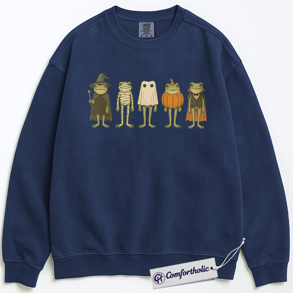 Halloween Frog Sweatshirt, Funny Witch Ghost Pumpkin Frog Sweatshirt, Cute Spooky Animal Graphic Sweatshirt, Amphibian Lover Fall Gift, Comfort Colors Sweatshirt - Image 4