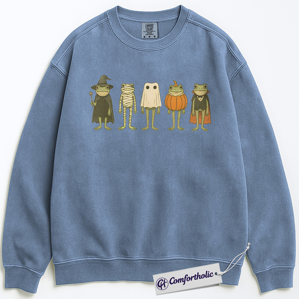 Halloween Frog Sweatshirt, Funny Witch Ghost Pumpkin Frog Sweatshirt, Cute Spooky Animal Graphic Sweatshirt, Amphibian Lover Fall Gift, Comfort Colors Sweatshirt - Image 5