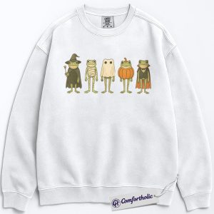 Halloween Frog Sweatshirt, Funny Witch Ghost Pumpkin Frog Sweatshirt, Cute Spooky Animal Graphic Sweatshirt, Amphibian Lover Fall Gift, Comfort Colors Sweatshirt