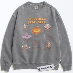 Alternative view of Halloween Self Care Sweatshirt, Mental Health Sweatshirt, Cute Spooky Pumpkin Graphic Sweatshirt, Inspirational Fall Quote Gift, Positive Comfort Colors Sweatshirt