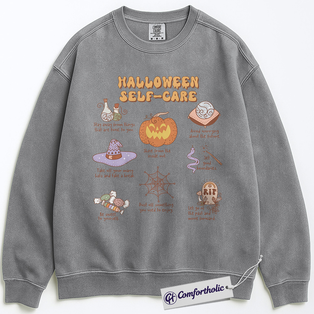Halloween Self Care Sweatshirt, Mental Health Sweatshirt, Cute Spooky Pumpkin Graphic Sweatshirt, Inspirational Fall Quote Gift, Positive Comfort Colors Sweatshirt - Image 2