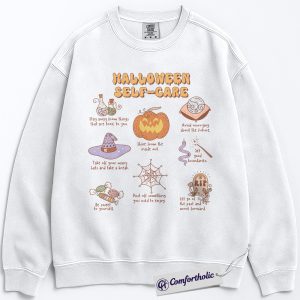 Halloween Self Care Sweatshirt, Mental Health Sweatshirt, Cute Spooky Pumpkin Graphic Sweatshirt, Inspirational Fall Quote Gift, Positive Comfort Colors Sweatshirt