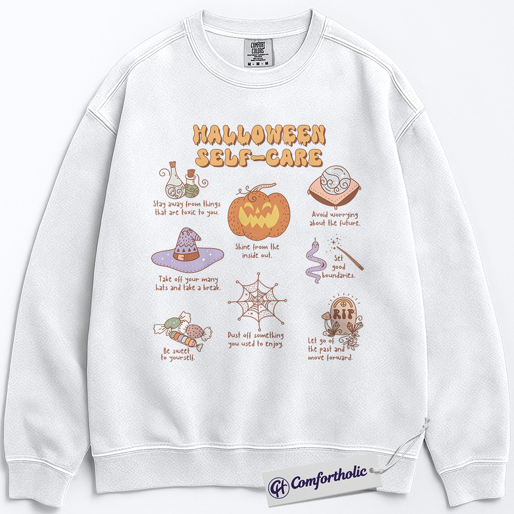 Halloween Self Care Sweatshirt, Mental Health Sweatshirt, Cute Spooky Pumpkin Graphic Sweatshirt, Inspirational Fall Quote Gift, Positive Comfort Colors Sweatshirt