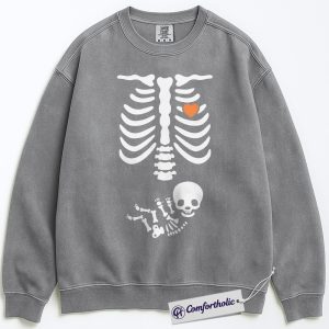 Alternative view of Pregnant Sweatshirt, Funny Maternity Sweatshirt, Baby Skeleton Costume Sweatshirt, Halloween Gift, Cute Pregnancy Reveal Comfort Colors Sweatshirt