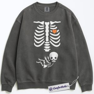 Pregnant Sweatshirt, Funny Maternity Sweatshirt, Baby Skeleton Costume Sweatshirt, Halloween Gift, Cute Pregnancy Reveal Comfort Colors Sweatshirt