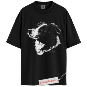 Border Collie Shirt, Dog Lover T-Shirt, Artistic Pet Portrait Graphic Tee, Dog Owner Comfort Colors Shirt