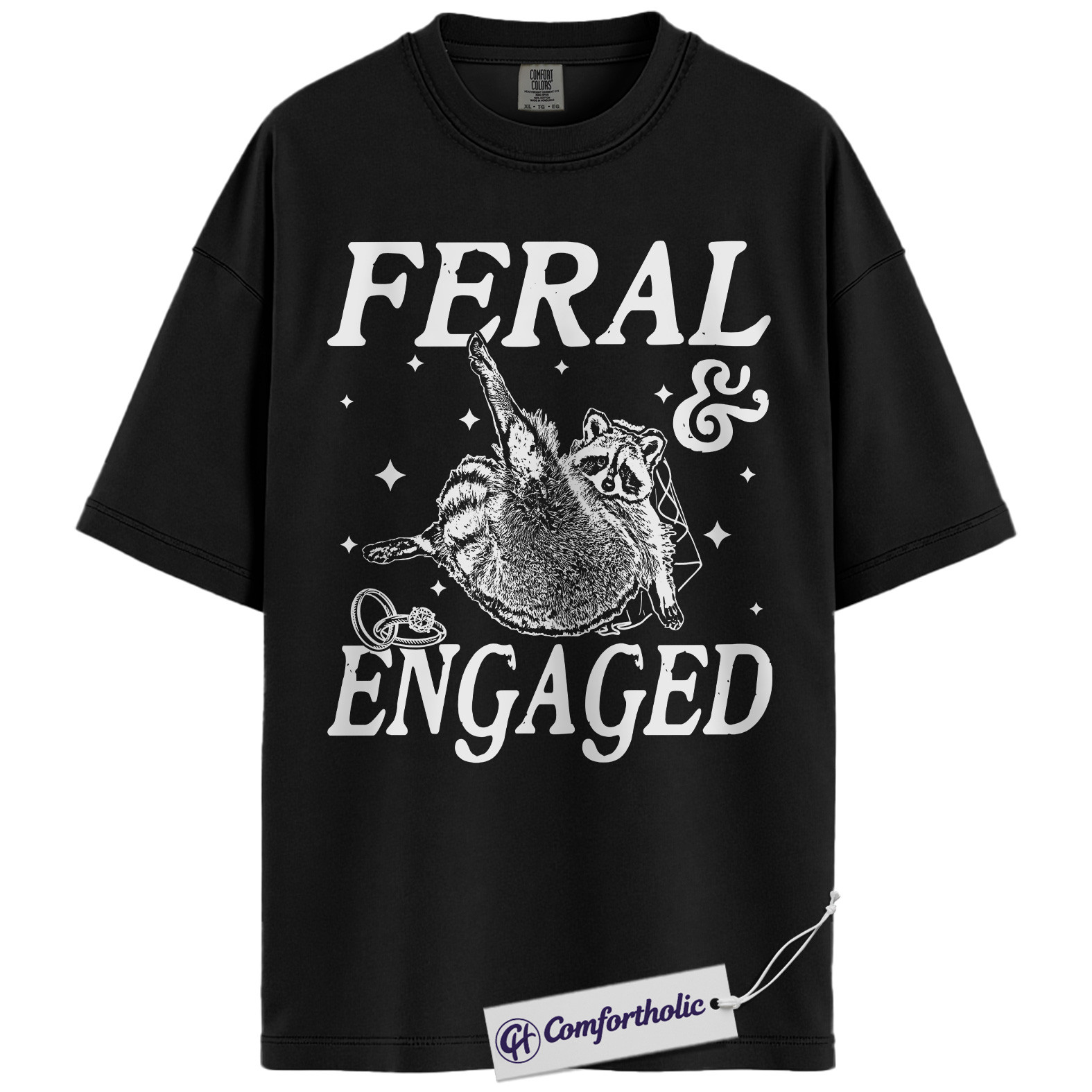 Feral and Engaged Shirt, Funny Raccoon Engagement T-Shirt, Cute Bride to Be Graphic Tee, Bachelorette Party Gift for Animal Lovers, Wedding Comfort Colors Shirt - Image 4