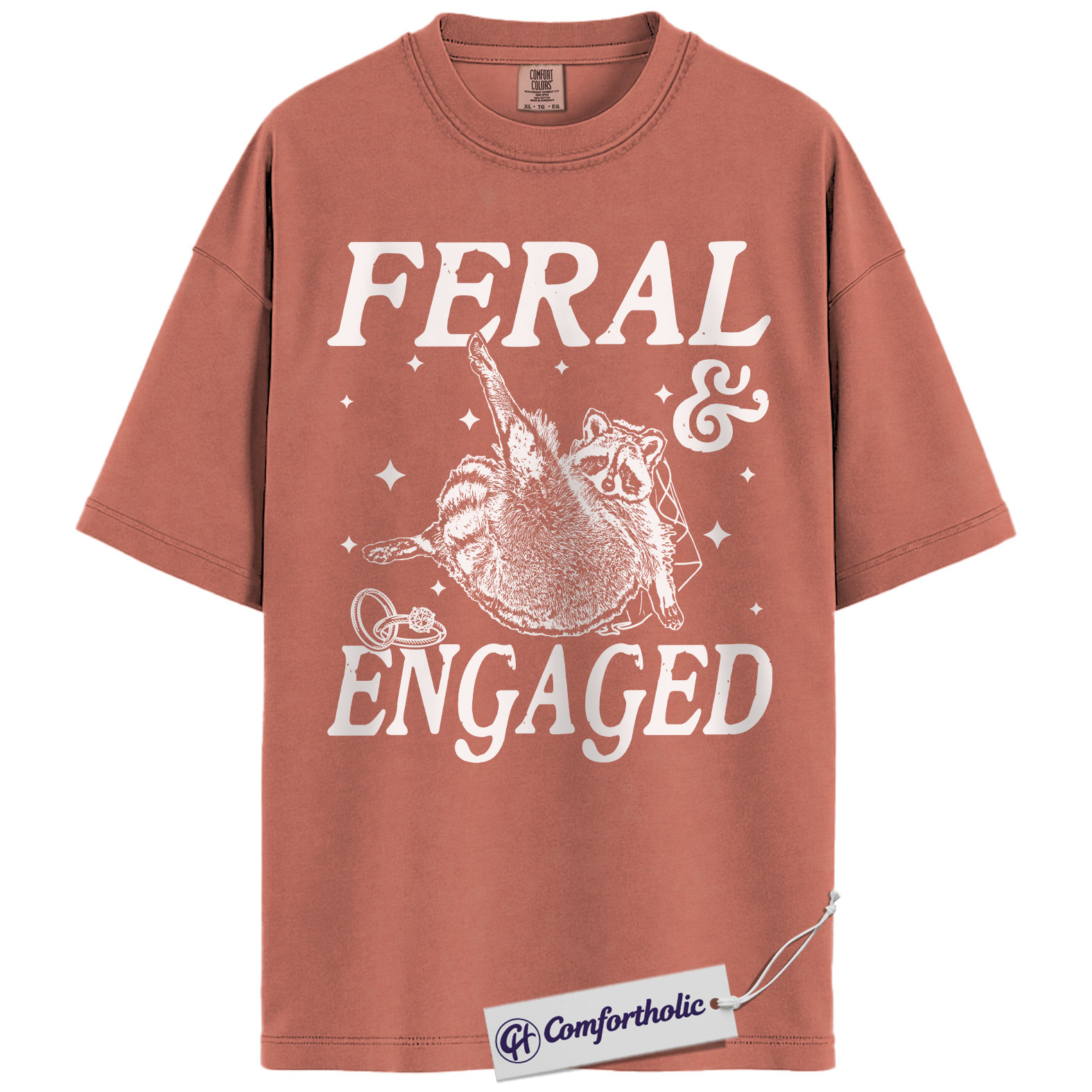 Feral and Engaged Shirt, Funny Raccoon Engagement T-Shirt, Cute Bride to Be Graphic Tee, Bachelorette Party Gift for Animal Lovers, Wedding Comfort Colors Shirt - Image 8