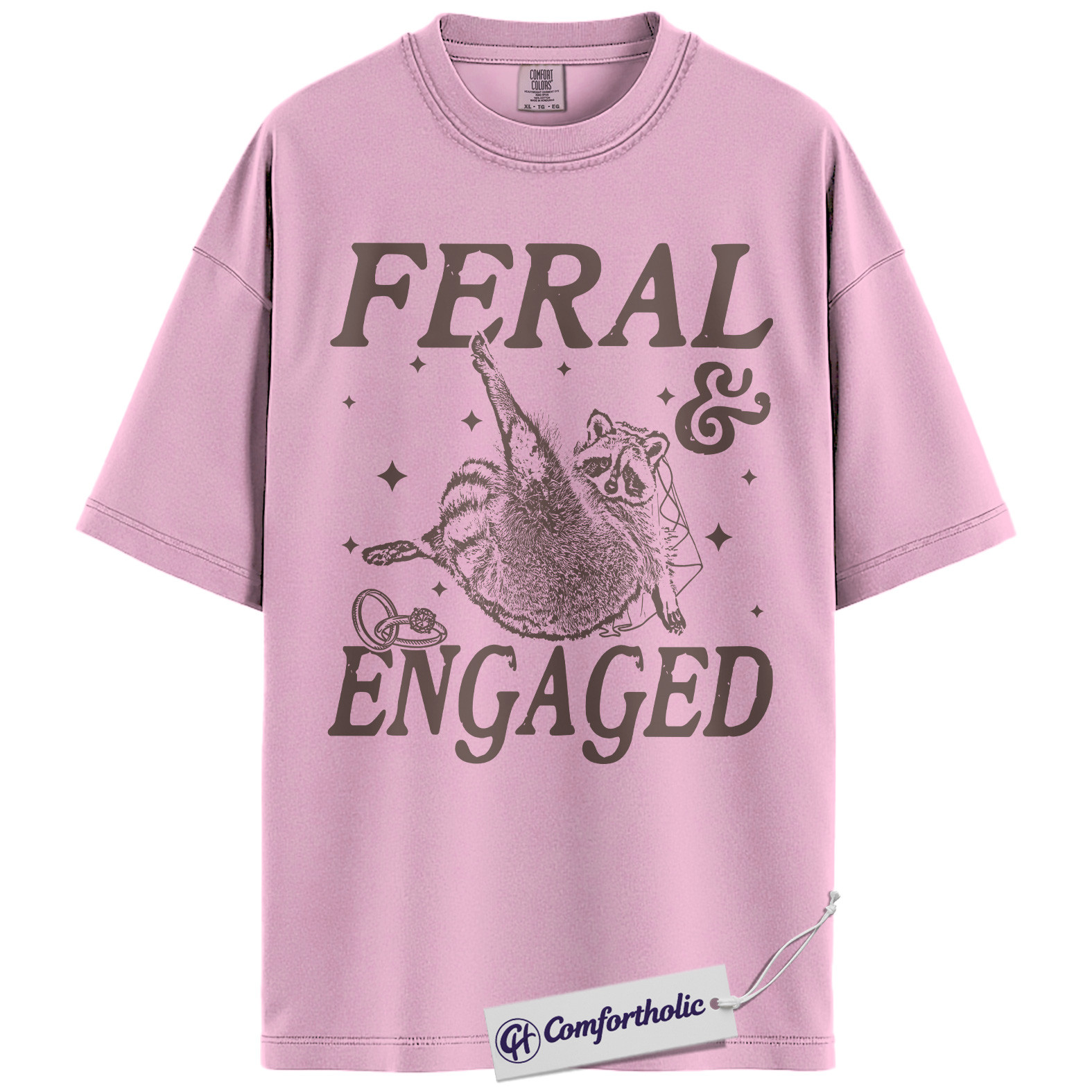 Feral and Engaged Shirt, Funny Raccoon Engagement T-Shirt, Cute Bride to Be Graphic Tee, Bachelorette Party Gift for Animal Lovers, Wedding Comfort Colors Shirt - Image 9