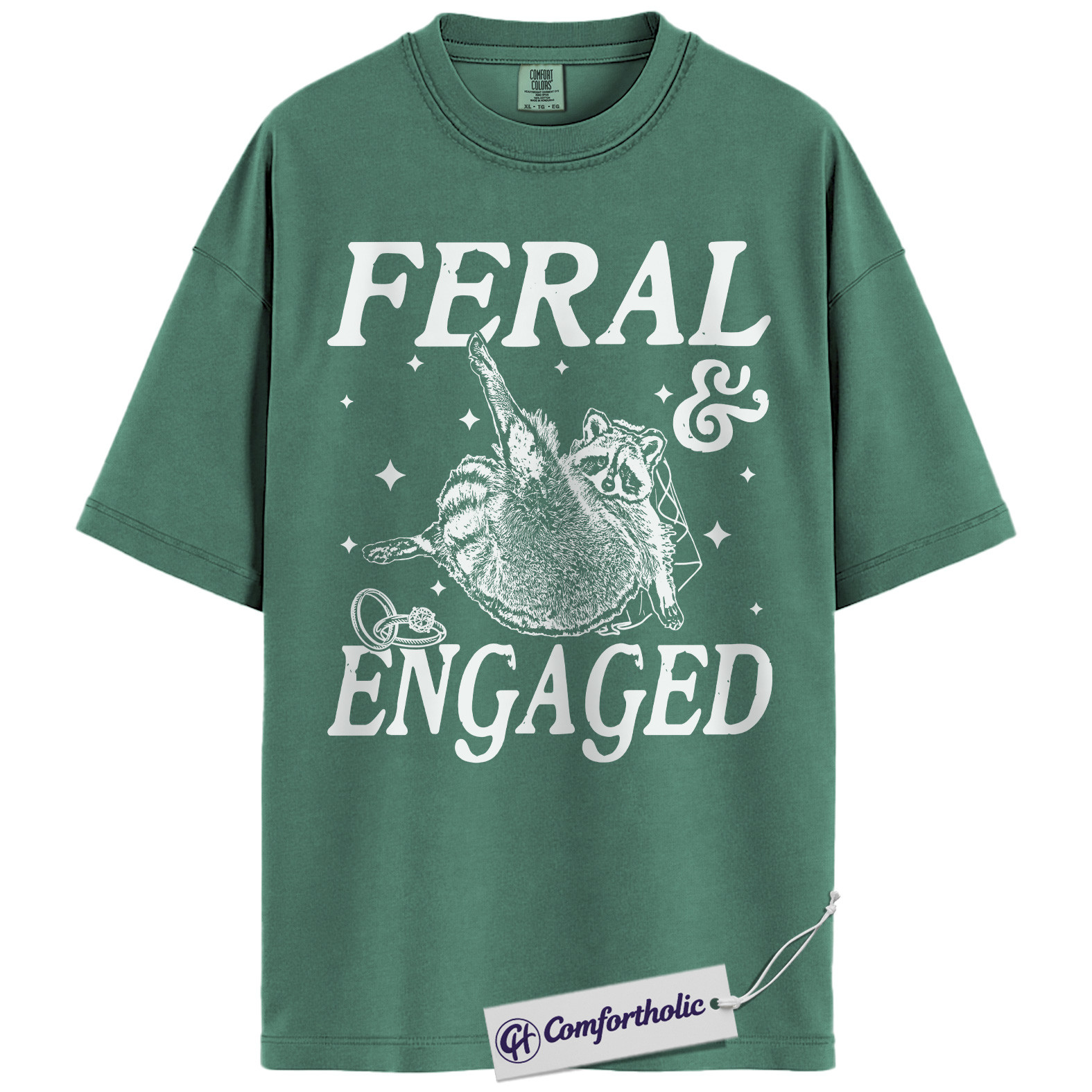 Feral and Engaged Shirt, Funny Raccoon Engagement T-Shirt, Cute Bride to Be Graphic Tee, Bachelorette Party Gift for Animal Lovers, Wedding Comfort Colors Shirt - Image 11