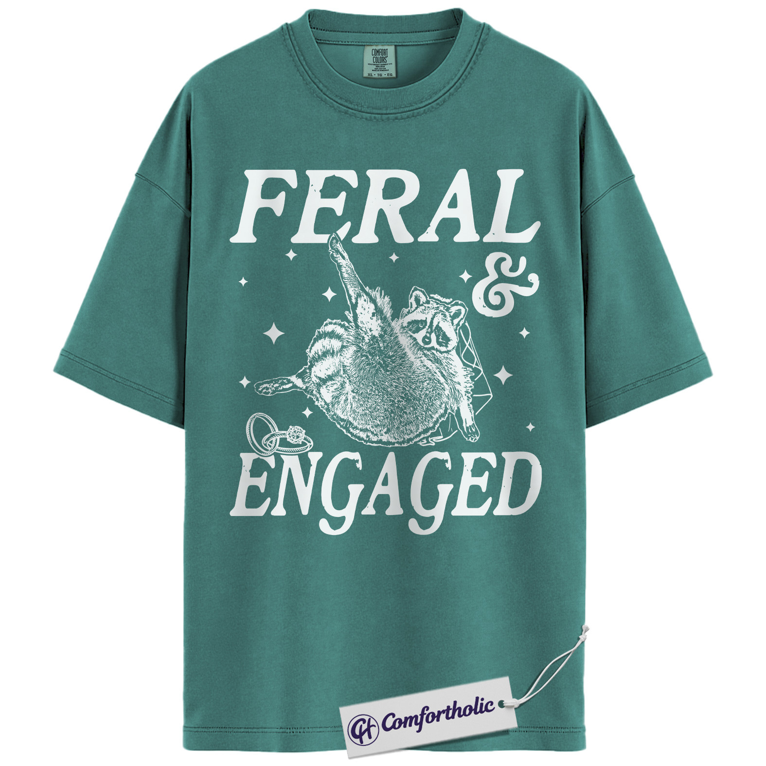 Feral and Engaged Shirt, Funny Raccoon Engagement T-Shirt, Cute Bride to Be Graphic Tee, Bachelorette Party Gift for Animal Lovers, Wedding Comfort Colors Shirt - Image 14