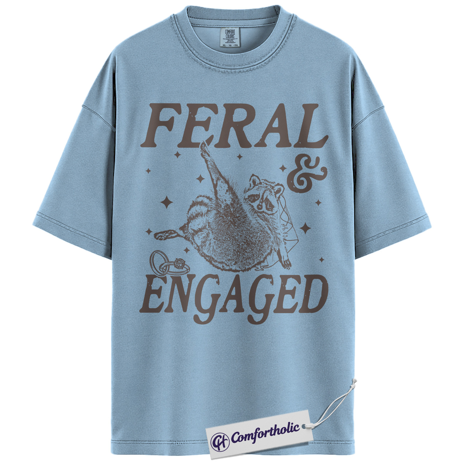 Feral and Engaged Shirt, Funny Raccoon Engagement T-Shirt, Cute Bride to Be Graphic Tee, Bachelorette Party Gift for Animal Lovers, Wedding Comfort Colors Shirt - Image 15