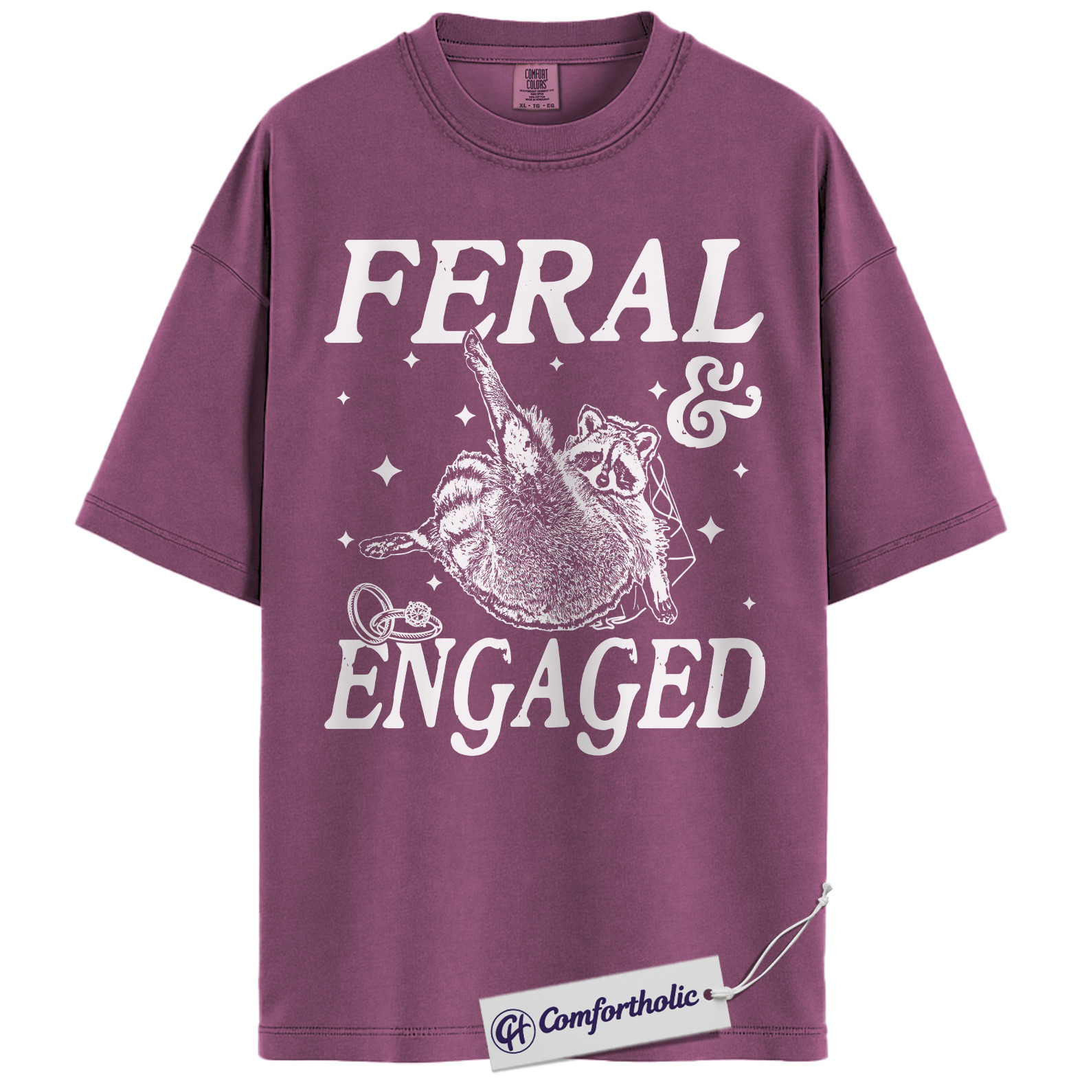 Feral and Engaged Shirt, Funny Raccoon Engagement T-Shirt, Cute Bride to Be Graphic Tee, Bachelorette Party Gift for Animal Lovers, Wedding Comfort Colors Shirt - Image 16