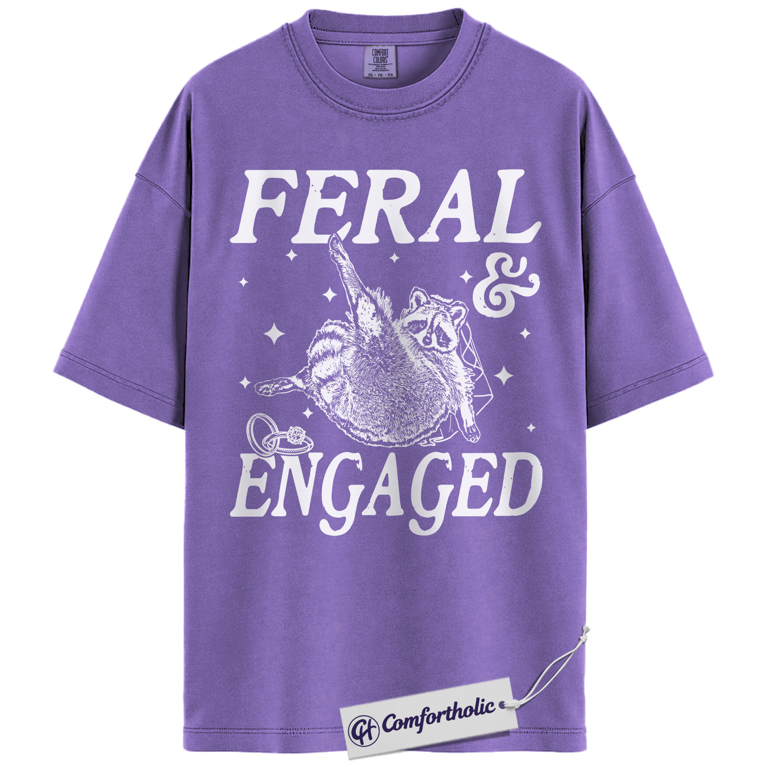 Feral and Engaged Shirt, Funny Raccoon Engagement T-Shirt, Cute Bride to Be Graphic Tee, Bachelorette Party Gift for Animal Lovers, Wedding Comfort Colors Shirt - Image 20
