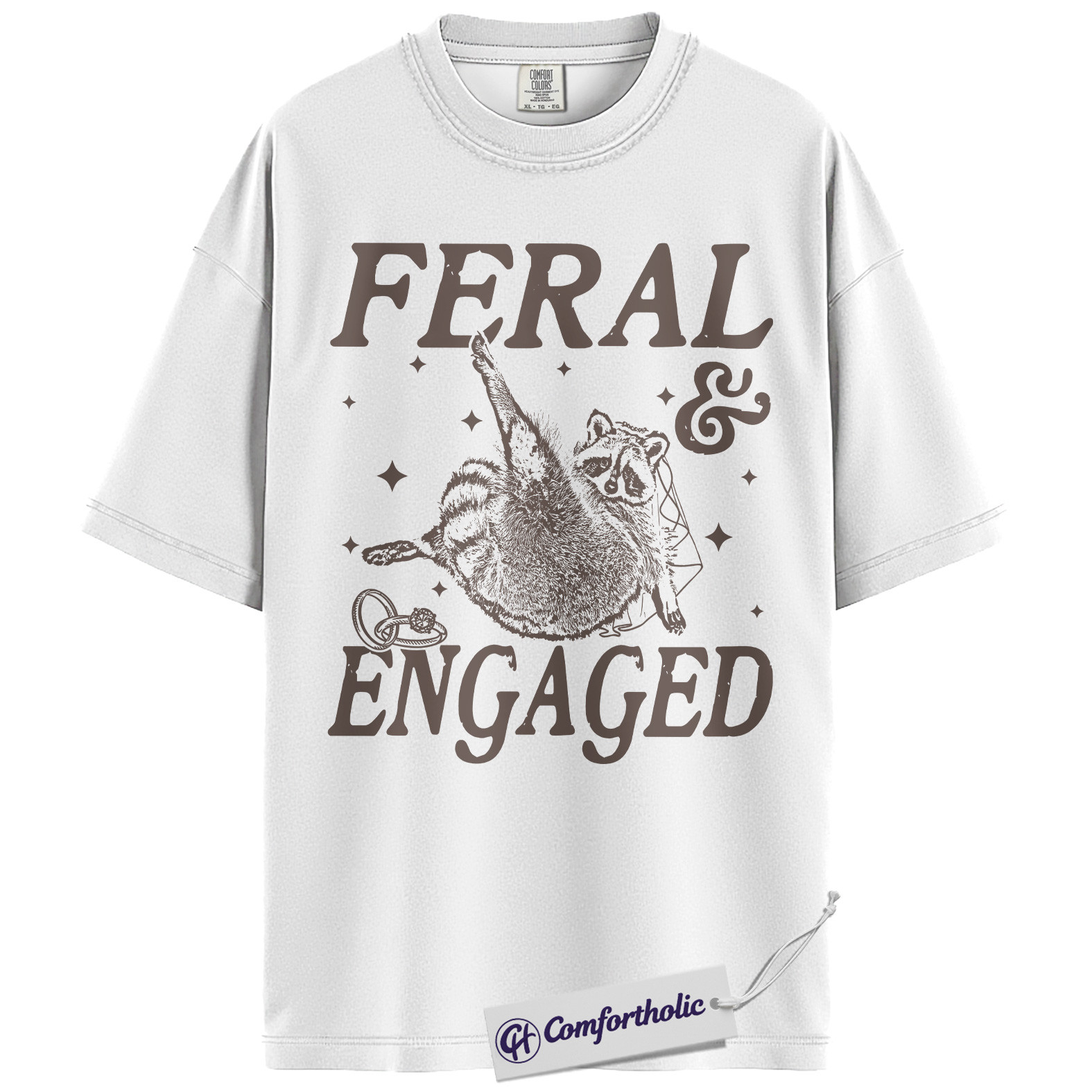 Feral and Engaged Shirt, Funny Raccoon Engagement T-Shirt, Cute Bride to Be Graphic Tee, Bachelorette Party Gift for Animal Lovers, Wedding Comfort Colors Shirt - Image 3