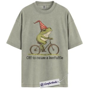 Funny Frog Wizard Shirt, Off to Cause a Kerfuffle T-Shirt, Whimsical Animal Graphic Tee, Cute Cottagecore Gift for Frog Lovers, Comfort Colors Shirt