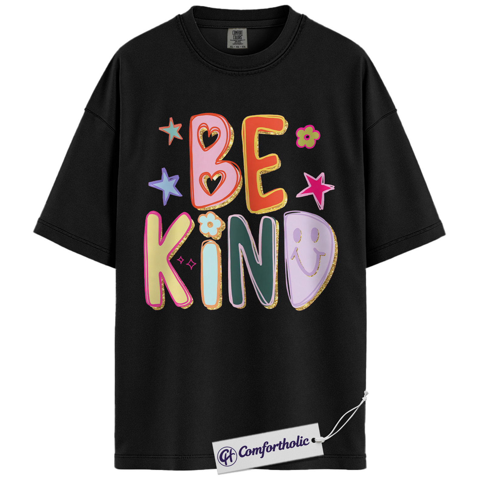 Be Kind Shirt, Colorful Positive Message T-Shirt, Retro Smile Face Graphic Tee, Inspirational Mental Health Awareness Gift, Comfort Colors Shirt - Image 2