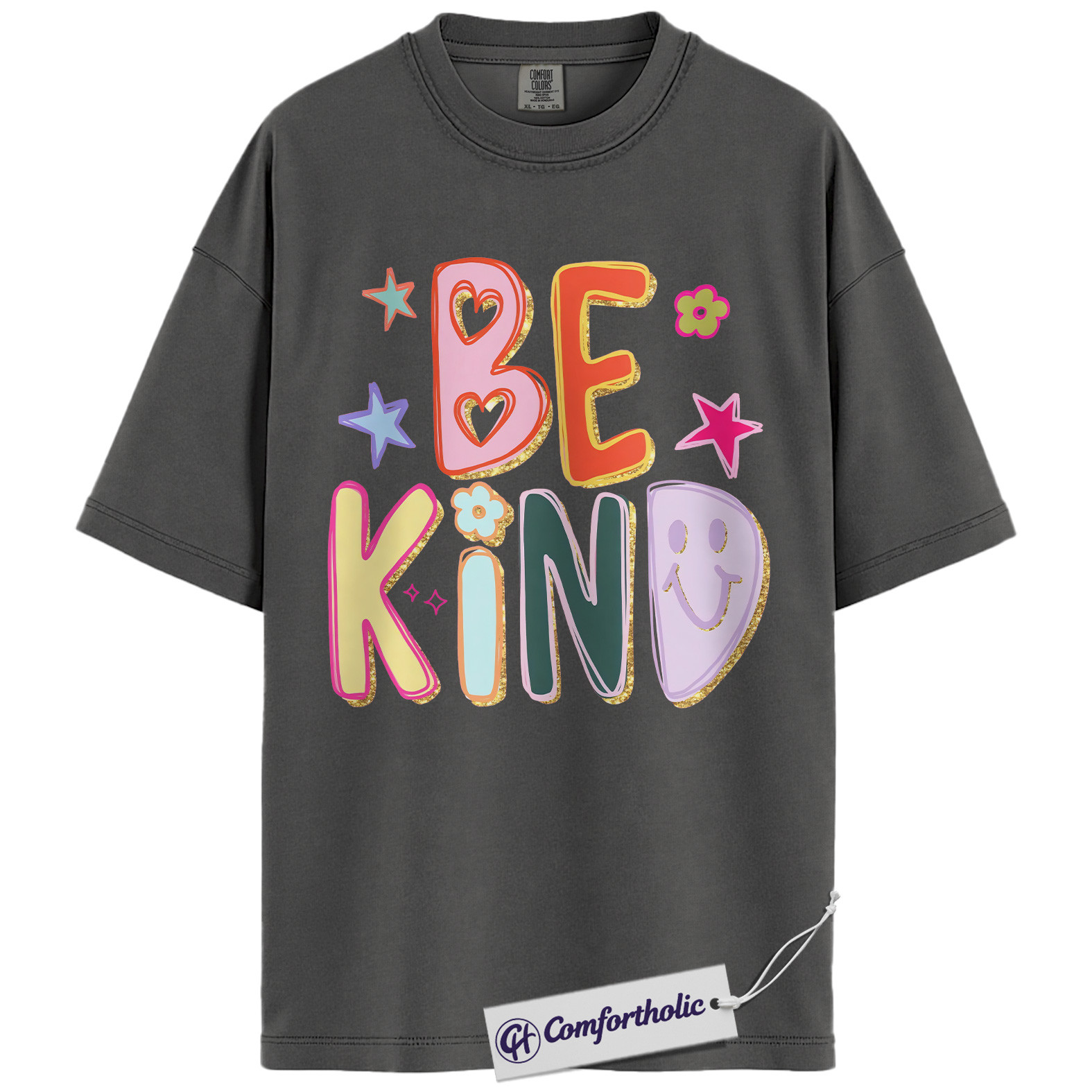 Be Kind Shirt, Colorful Positive Message T-Shirt, Retro Smile Face Graphic Tee, Inspirational Mental Health Awareness Gift, Comfort Colors Shirt - Image 4