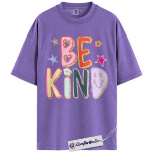 Be Kind Shirt, Colorful Positive Message T-Shirt, Retro Smile Face Graphic Tee, Inspirational Mental Health Awareness Gift, Comfort Colors Shirt